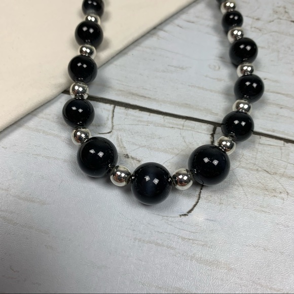 Black Silver Graduated Bead Necklace - Picture 4 of 6